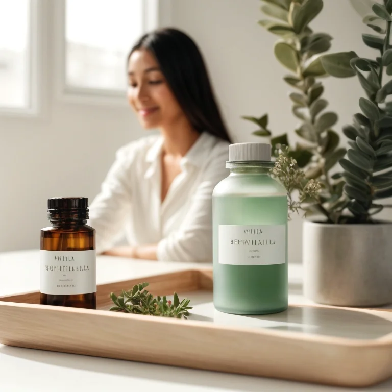 Varias botellas de cosmética natural sobre fondo de madera